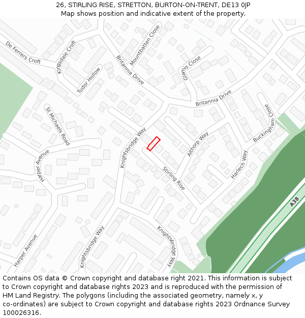 26, STIRLING RISE, STRETTON, BURTON-ON-TRENT, DE13 0JP: Location map and indicative extent of plot