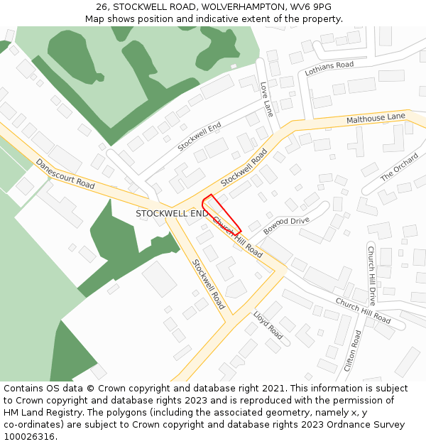 26, STOCKWELL ROAD, WOLVERHAMPTON, WV6 9PG: Location map and indicative extent of plot