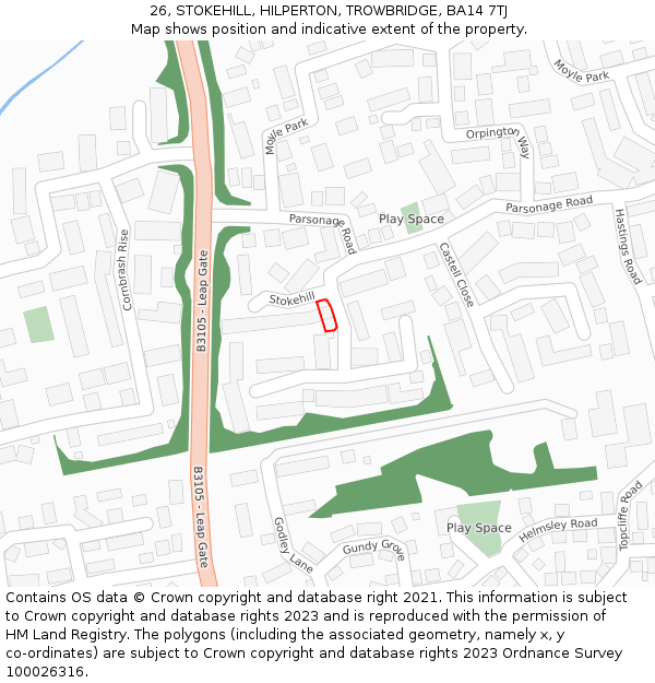 26, STOKEHILL, HILPERTON, TROWBRIDGE, BA14 7TJ: Location map and indicative extent of plot