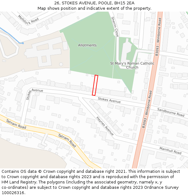 26, STOKES AVENUE, POOLE, BH15 2EA: Location map and indicative extent of plot