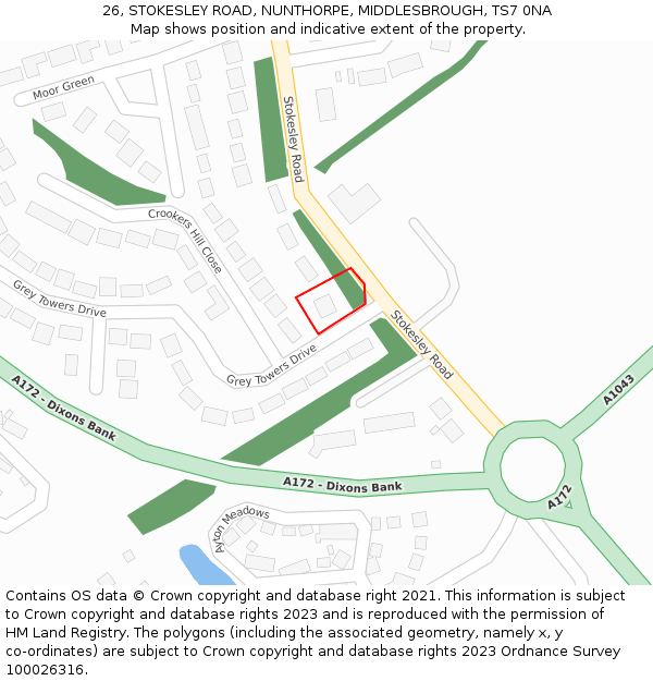 26, STOKESLEY ROAD, NUNTHORPE, MIDDLESBROUGH, TS7 0NA: Location map and indicative extent of plot