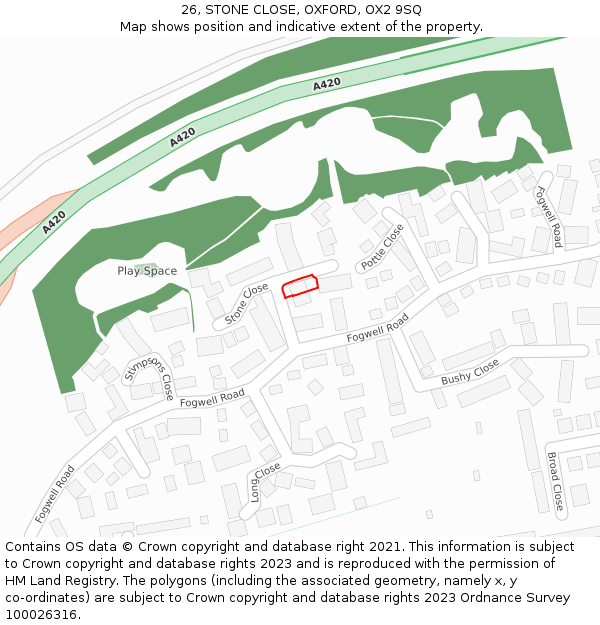 26, STONE CLOSE, OXFORD, OX2 9SQ: Location map and indicative extent of plot