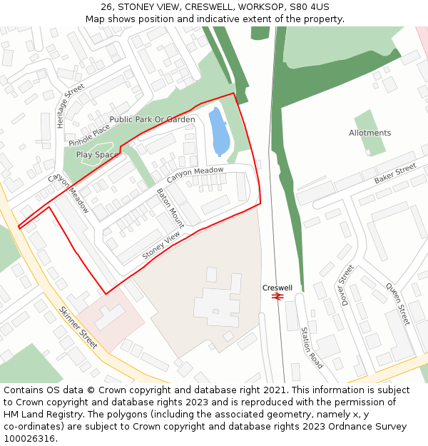 26, STONEY VIEW, CRESWELL, WORKSOP, S80 4US: Location map and indicative extent of plot