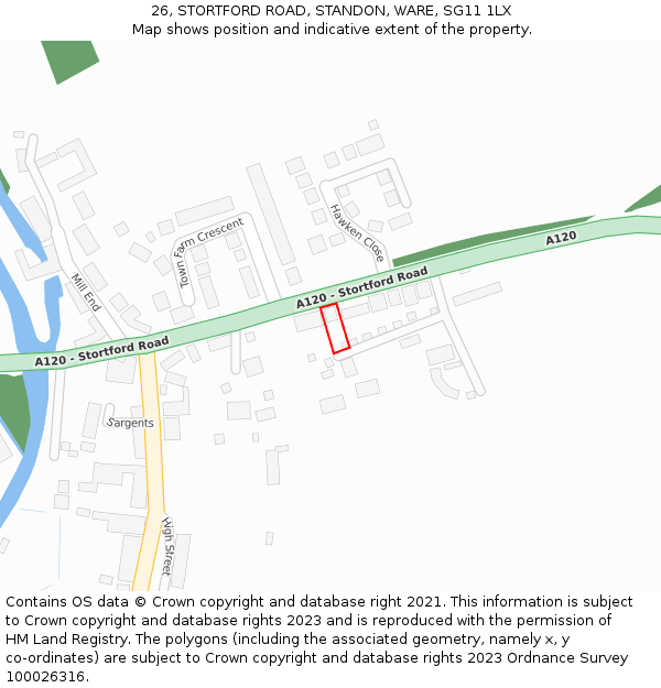 26, STORTFORD ROAD, STANDON, WARE, SG11 1LX: Location map and indicative extent of plot