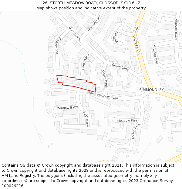 26, STORTH MEADOW ROAD, GLOSSOP, SK13 6UZ: Location map and indicative extent of plot