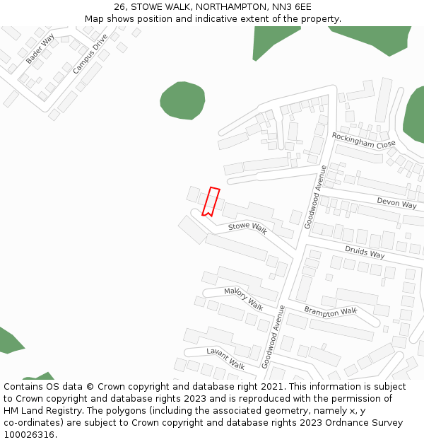 26, STOWE WALK, NORTHAMPTON, NN3 6EE: Location map and indicative extent of plot