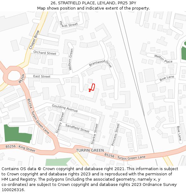 26, STRATFIELD PLACE, LEYLAND, PR25 3PY: Location map and indicative extent of plot