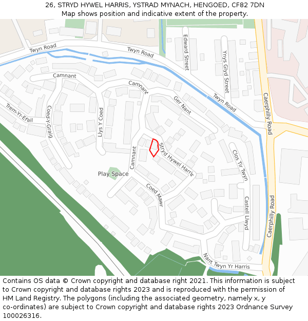 26, STRYD HYWEL HARRIS, YSTRAD MYNACH, HENGOED, CF82 7DN: Location map and indicative extent of plot
