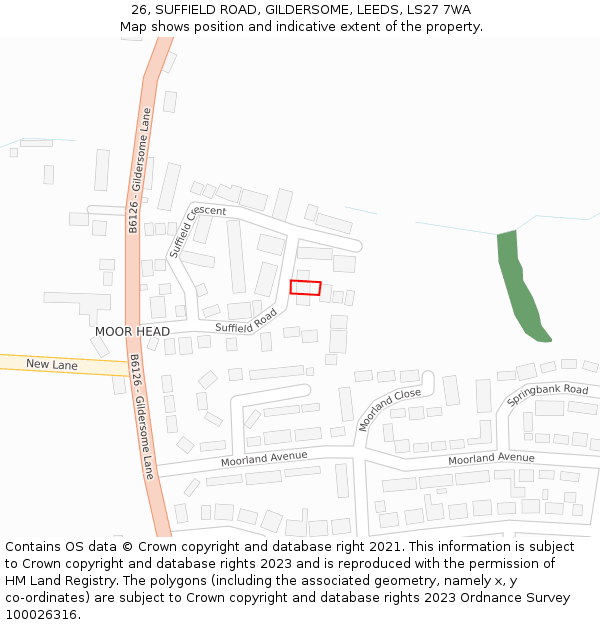 26, SUFFIELD ROAD, GILDERSOME, LEEDS, LS27 7WA: Location map and indicative extent of plot