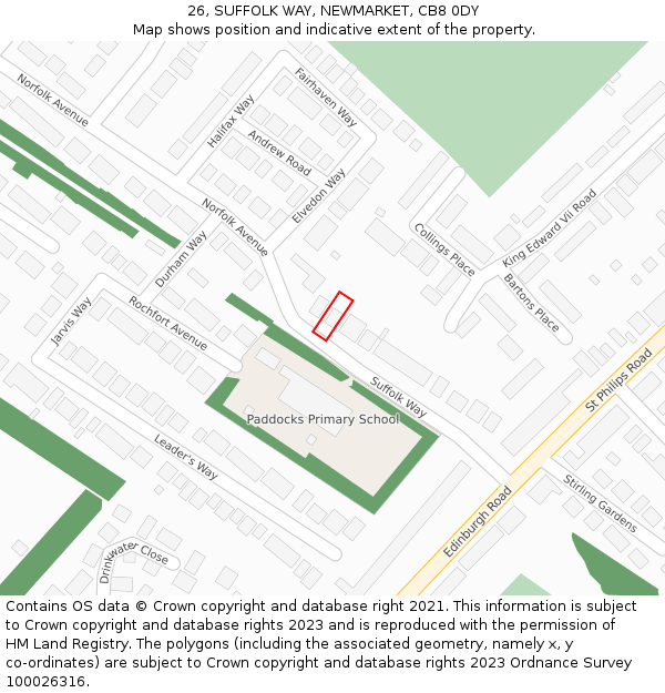26, SUFFOLK WAY, NEWMARKET, CB8 0DY: Location map and indicative extent of plot