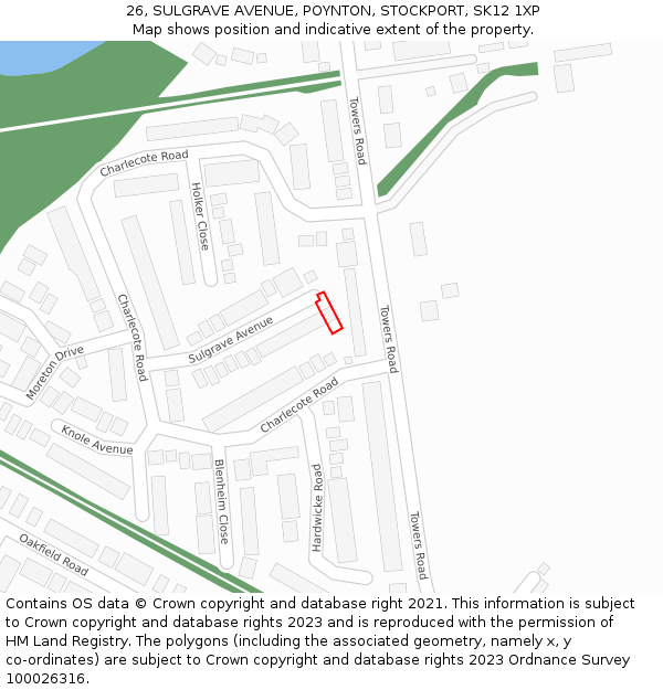 26, SULGRAVE AVENUE, POYNTON, STOCKPORT, SK12 1XP: Location map and indicative extent of plot