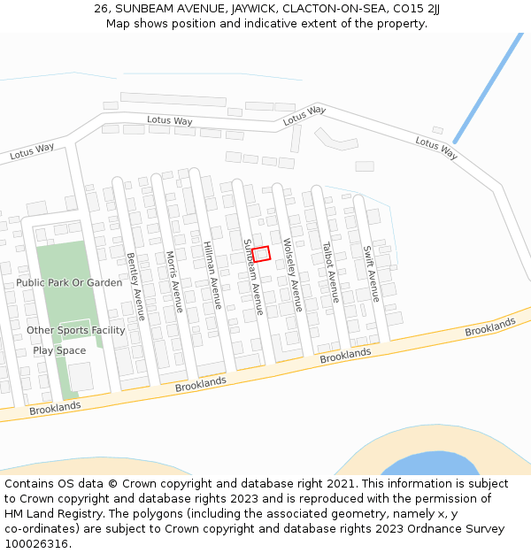 26, SUNBEAM AVENUE, JAYWICK, CLACTON-ON-SEA, CO15 2JJ: Location map and indicative extent of plot