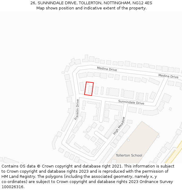 26, SUNNINDALE DRIVE, TOLLERTON, NOTTINGHAM, NG12 4ES: Location map and indicative extent of plot