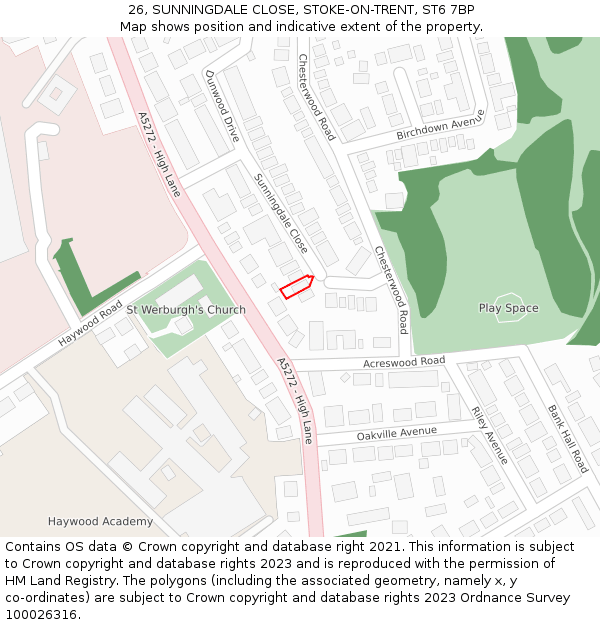 26, SUNNINGDALE CLOSE, STOKE-ON-TRENT, ST6 7BP: Location map and indicative extent of plot