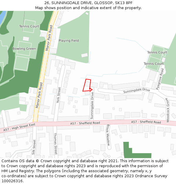 26, SUNNINGDALE DRIVE, GLOSSOP, SK13 8PF: Location map and indicative extent of plot