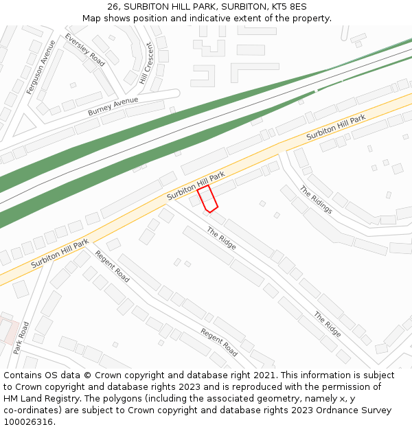 26, SURBITON HILL PARK, SURBITON, KT5 8ES: Location map and indicative extent of plot