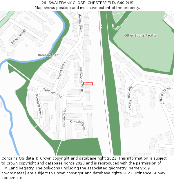 26, SWALEBANK CLOSE, CHESTERFIELD, S40 2US: Location map and indicative extent of plot