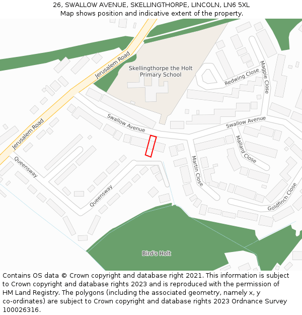 26, SWALLOW AVENUE, SKELLINGTHORPE, LINCOLN, LN6 5XL: Location map and indicative extent of plot