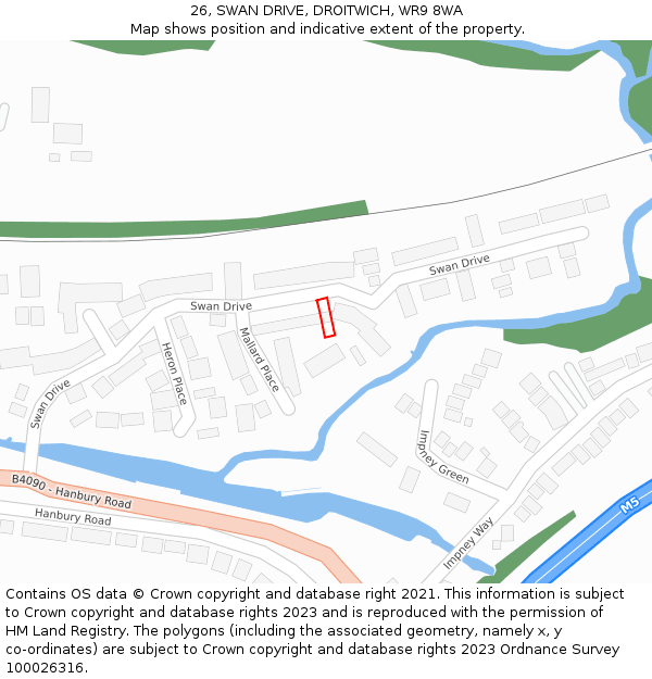 26, SWAN DRIVE, DROITWICH, WR9 8WA: Location map and indicative extent of plot