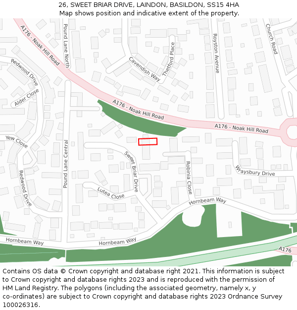 26, SWEET BRIAR DRIVE, LAINDON, BASILDON, SS15 4HA: Location map and indicative extent of plot