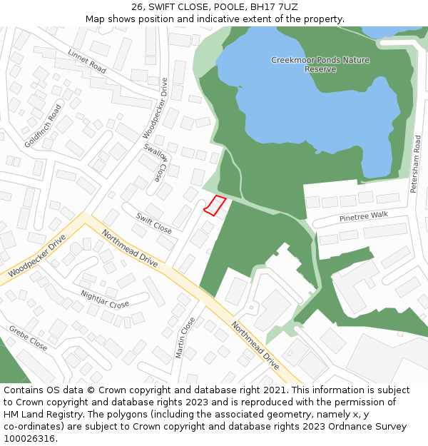 26, SWIFT CLOSE, POOLE, BH17 7UZ: Location map and indicative extent of plot