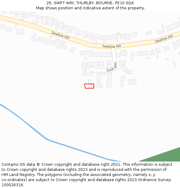26, SWIFT WAY, THURLBY, BOURNE, PE10 0QA: Location map and indicative extent of plot