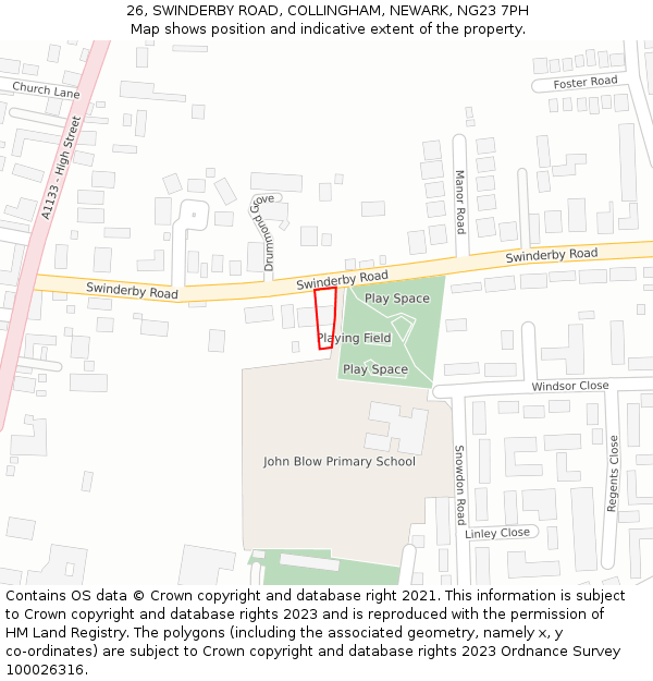 26, SWINDERBY ROAD, COLLINGHAM, NEWARK, NG23 7PH: Location map and indicative extent of plot