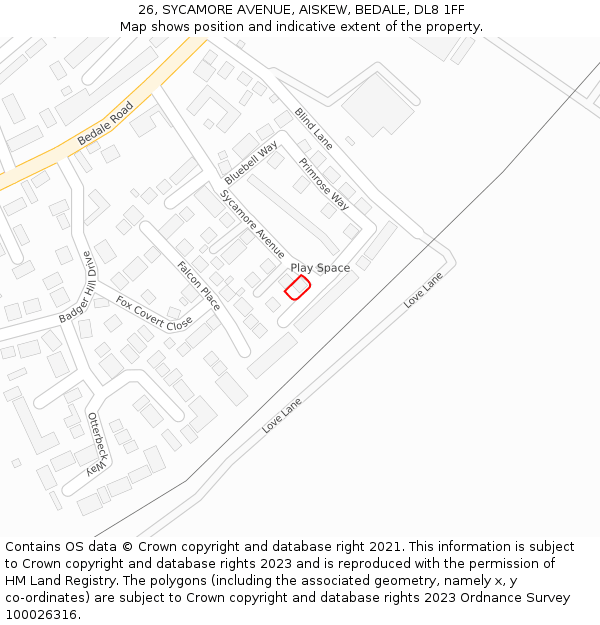 26, SYCAMORE AVENUE, AISKEW, BEDALE, DL8 1FF: Location map and indicative extent of plot