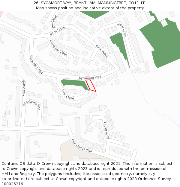 26, SYCAMORE WAY, BRANTHAM, MANNINGTREE, CO11 1TL: Location map and indicative extent of plot