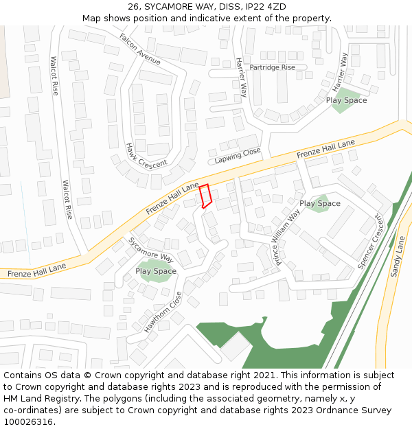 26, SYCAMORE WAY, DISS, IP22 4ZD: Location map and indicative extent of plot