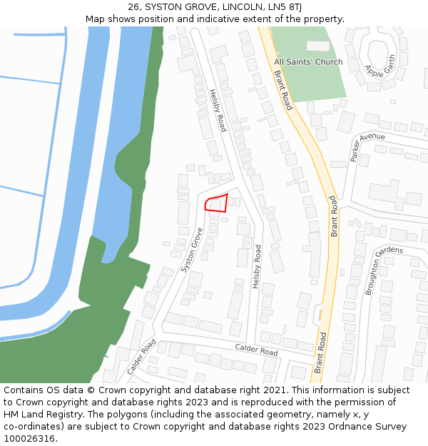 26, SYSTON GROVE, LINCOLN, LN5 8TJ: Location map and indicative extent of plot