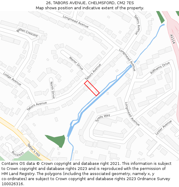 26, TABORS AVENUE, CHELMSFORD, CM2 7ES: Location map and indicative extent of plot