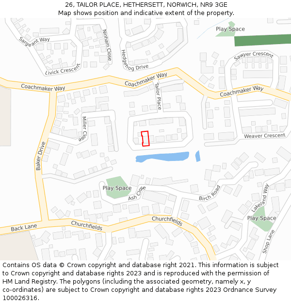 26, TAILOR PLACE, HETHERSETT, NORWICH, NR9 3GE: Location map and indicative extent of plot