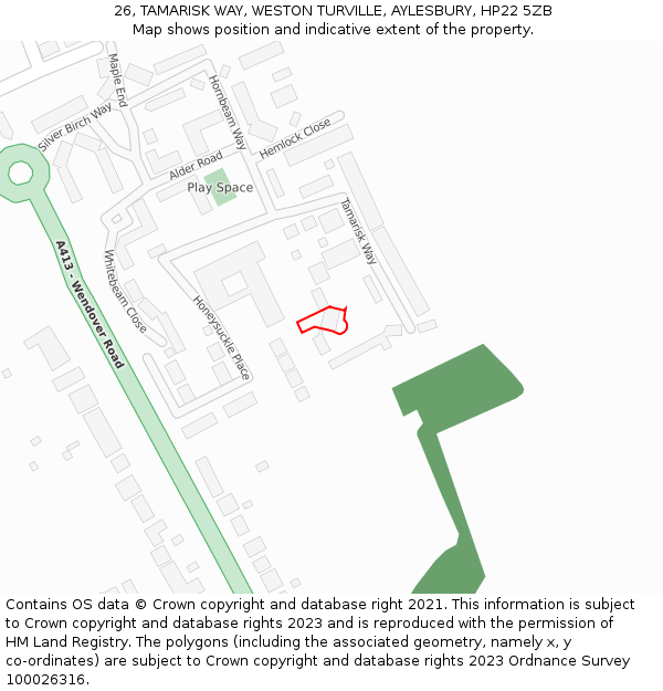 26, TAMARISK WAY, WESTON TURVILLE, AYLESBURY, HP22 5ZB: Location map and indicative extent of plot