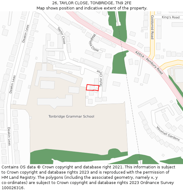 26, TAYLOR CLOSE, TONBRIDGE, TN9 2FE: Location map and indicative extent of plot