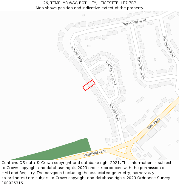 26, TEMPLAR WAY, ROTHLEY, LEICESTER, LE7 7RB: Location map and indicative extent of plot