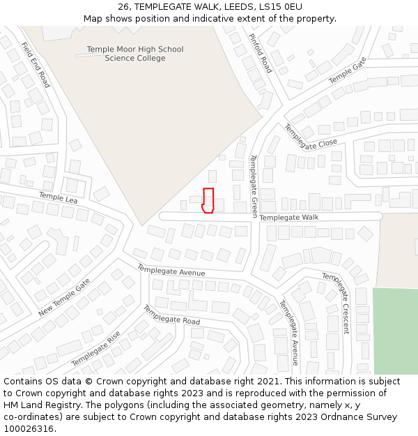 26, TEMPLEGATE WALK, LEEDS, LS15 0EU: Location map and indicative extent of plot