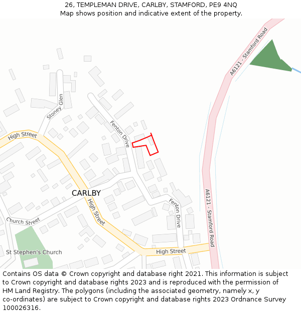 26, TEMPLEMAN DRIVE, CARLBY, STAMFORD, PE9 4NQ: Location map and indicative extent of plot