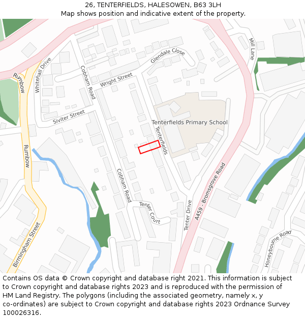 26, TENTERFIELDS, HALESOWEN, B63 3LH: Location map and indicative extent of plot