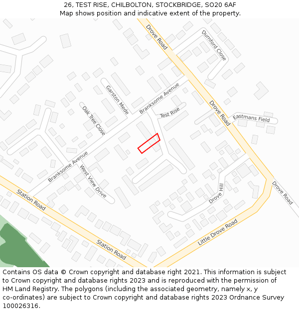 26, TEST RISE, CHILBOLTON, STOCKBRIDGE, SO20 6AF: Location map and indicative extent of plot