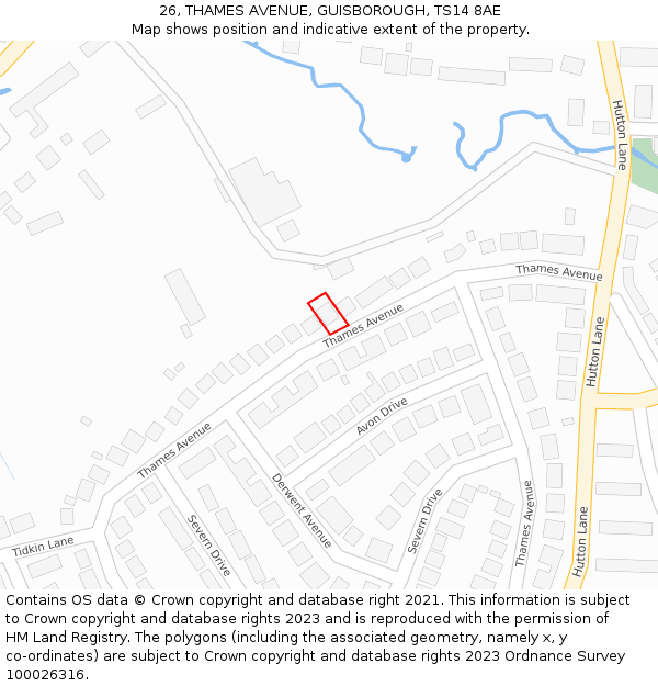 26, THAMES AVENUE, GUISBOROUGH, TS14 8AE: Location map and indicative extent of plot