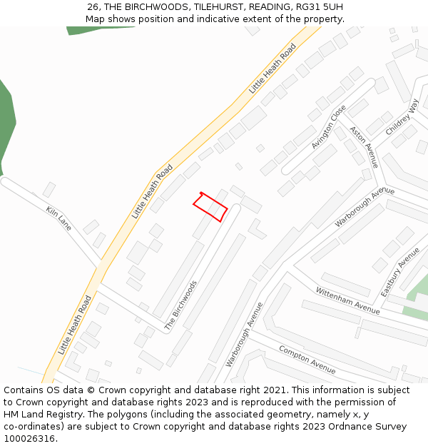 26, THE BIRCHWOODS, TILEHURST, READING, RG31 5UH: Location map and indicative extent of plot