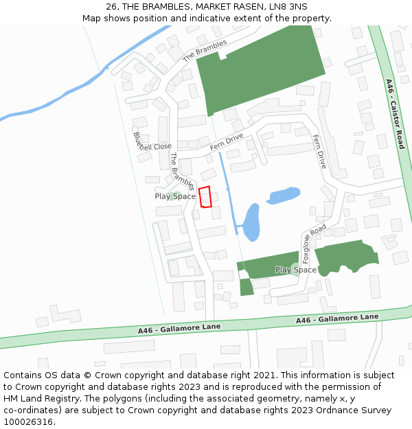 26, THE BRAMBLES, MARKET RASEN, LN8 3NS: Location map and indicative extent of plot