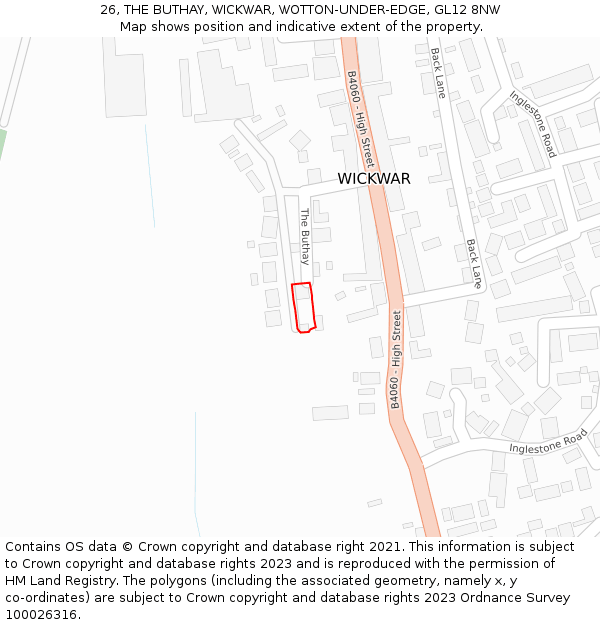 26, THE BUTHAY, WICKWAR, WOTTON-UNDER-EDGE, GL12 8NW: Location map and indicative extent of plot