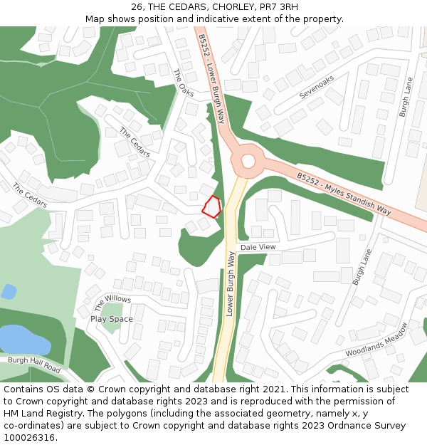 26, THE CEDARS, CHORLEY, PR7 3RH: Location map and indicative extent of plot