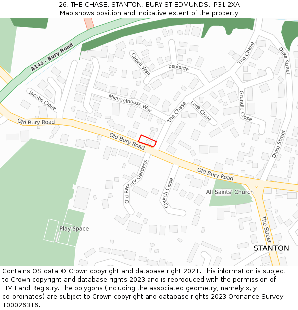 26, THE CHASE, STANTON, BURY ST EDMUNDS, IP31 2XA: Location map and indicative extent of plot