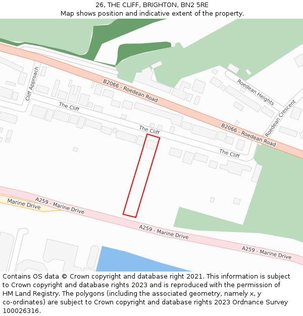 26, THE CLIFF, BRIGHTON, BN2 5RE: Location map and indicative extent of plot