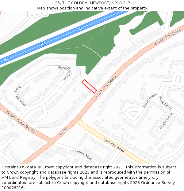 26, THE COLDRA, NEWPORT, NP18 2LP: Location map and indicative extent of plot