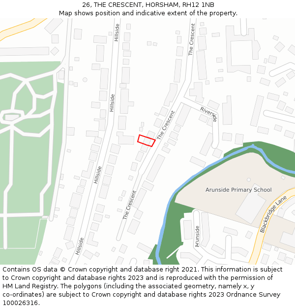 26, THE CRESCENT, HORSHAM, RH12 1NB: Location map and indicative extent of plot