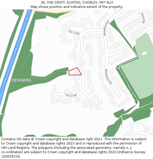 26, THE CROFT, EUXTON, CHORLEY, PR7 6LH: Location map and indicative extent of plot